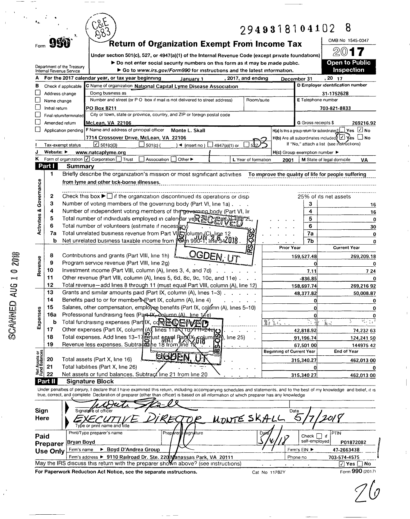 Image of first page of 2017 Form 990 for National Capital Lyme Disease Association