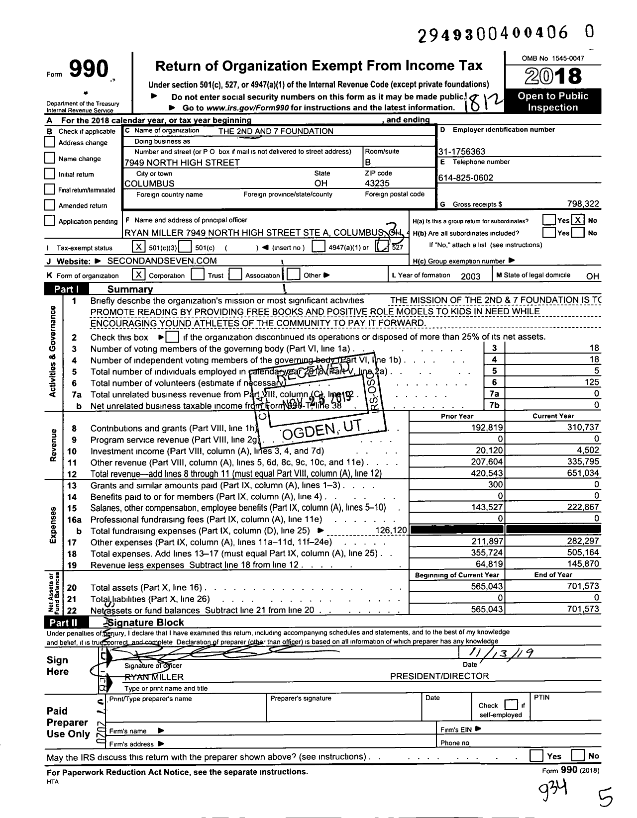 Image of first page of 2018 Form 990 for 2nd and 7