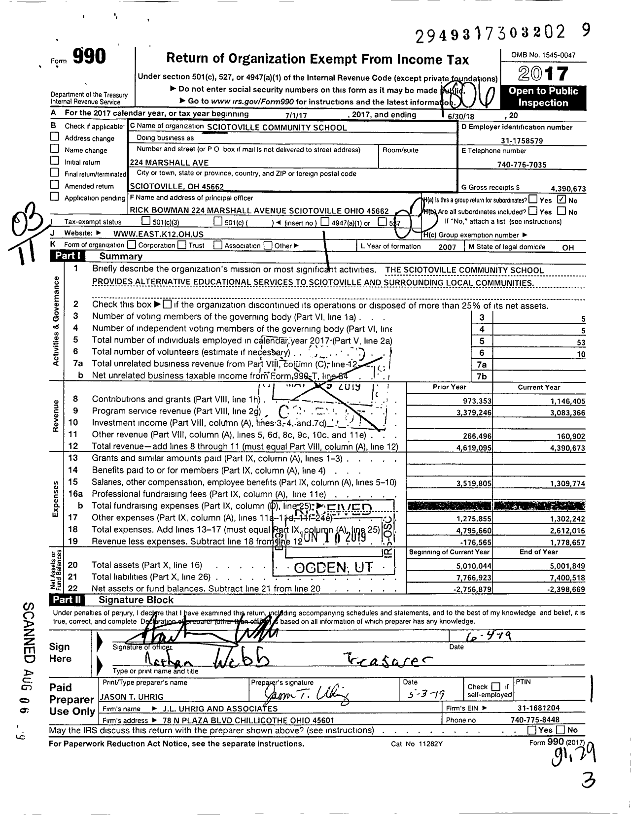 Image of first page of 2017 Form 990 for Sciotoville Community School