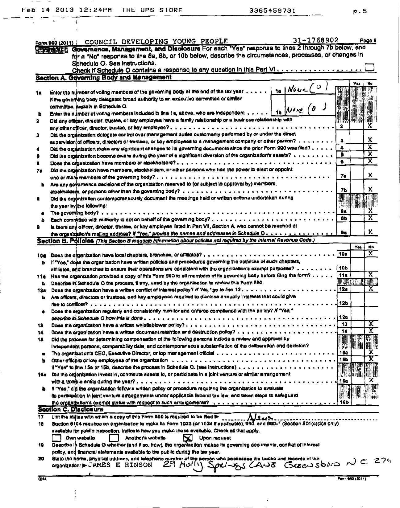 Image of first page of 2011 Form 990OR for Council Developing Young People