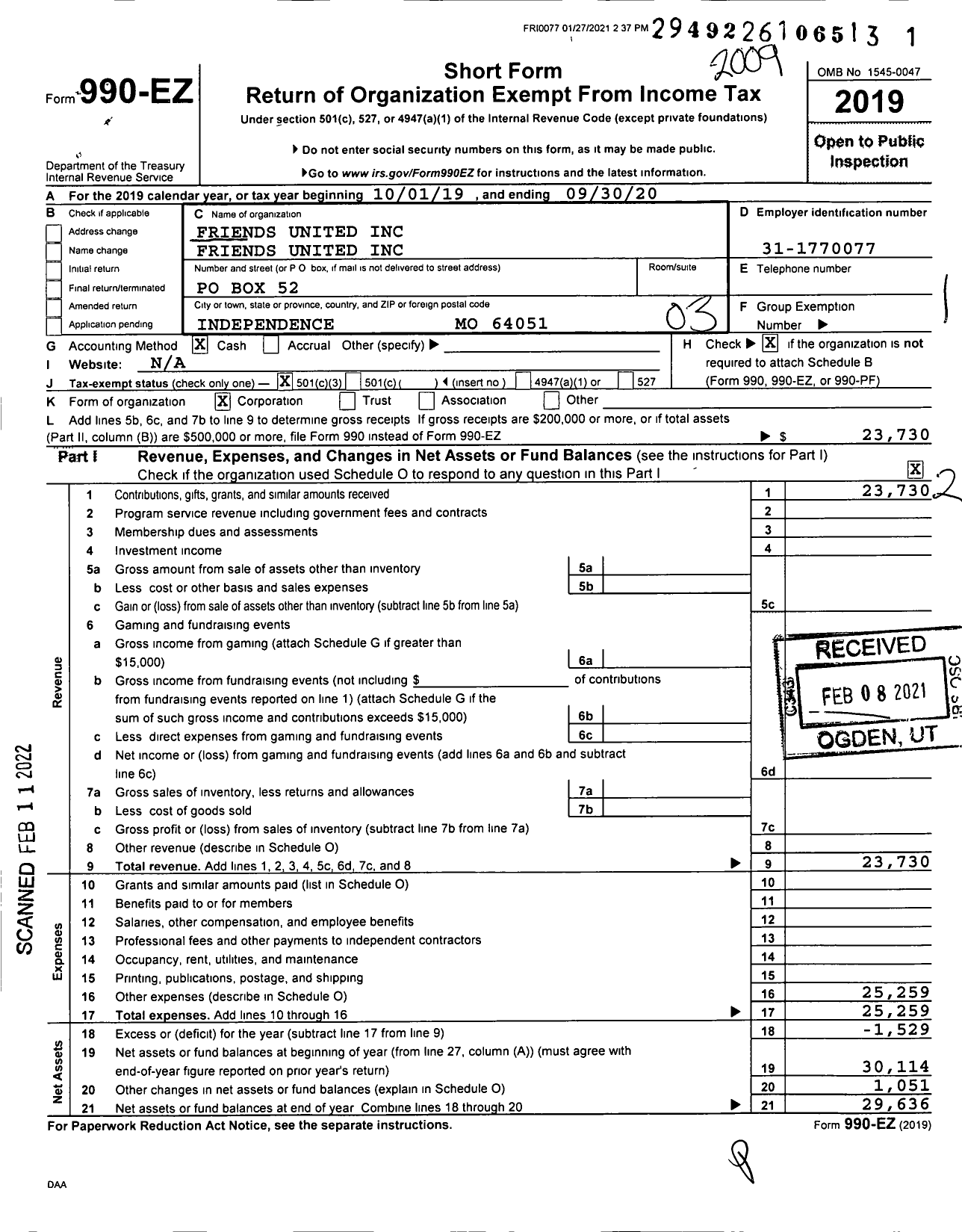 Image of first page of 2019 Form 990EZ for Friends United Education Friends United in Education