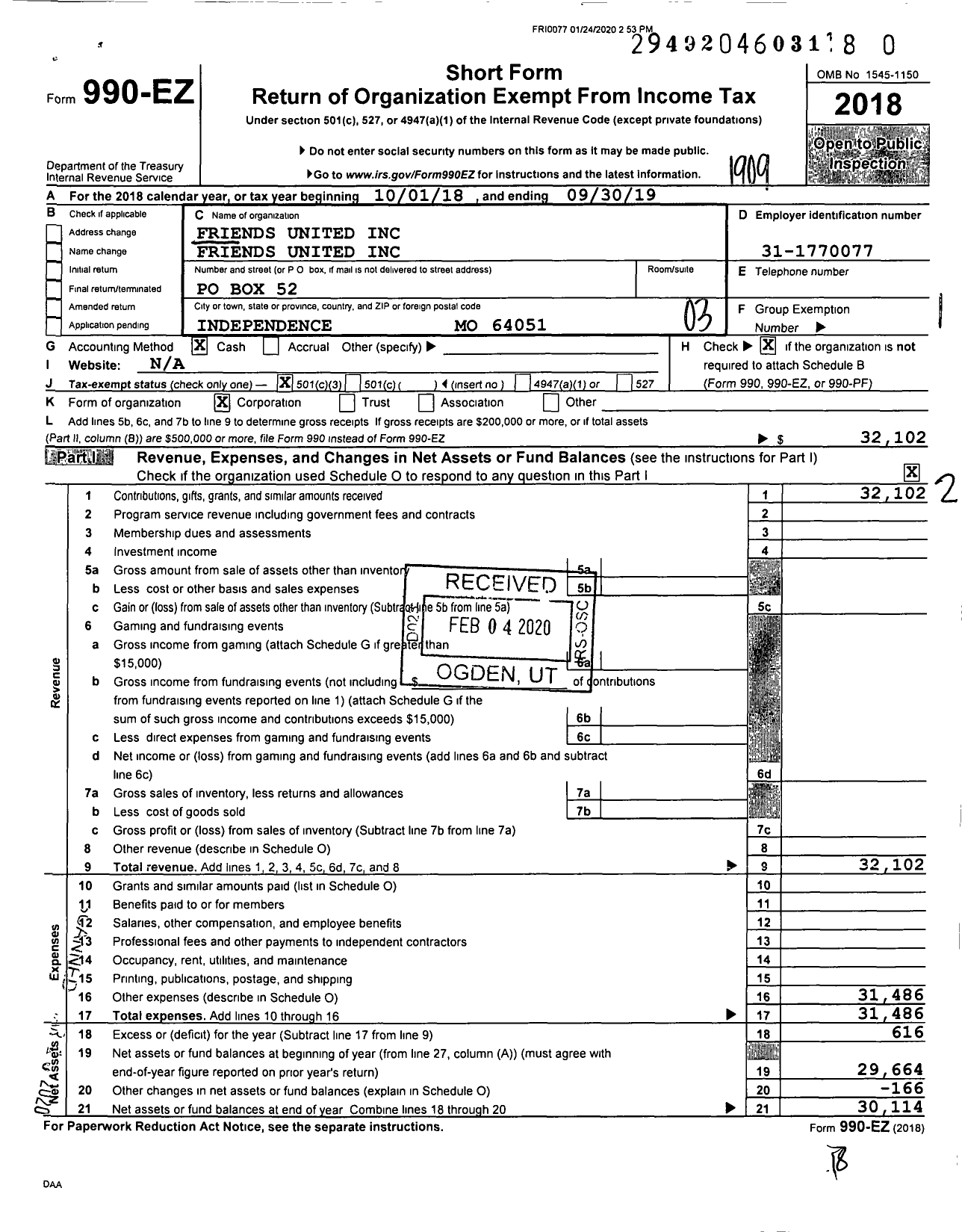 Image of first page of 2018 Form 990EZ for Friends United Education Friends United in Education