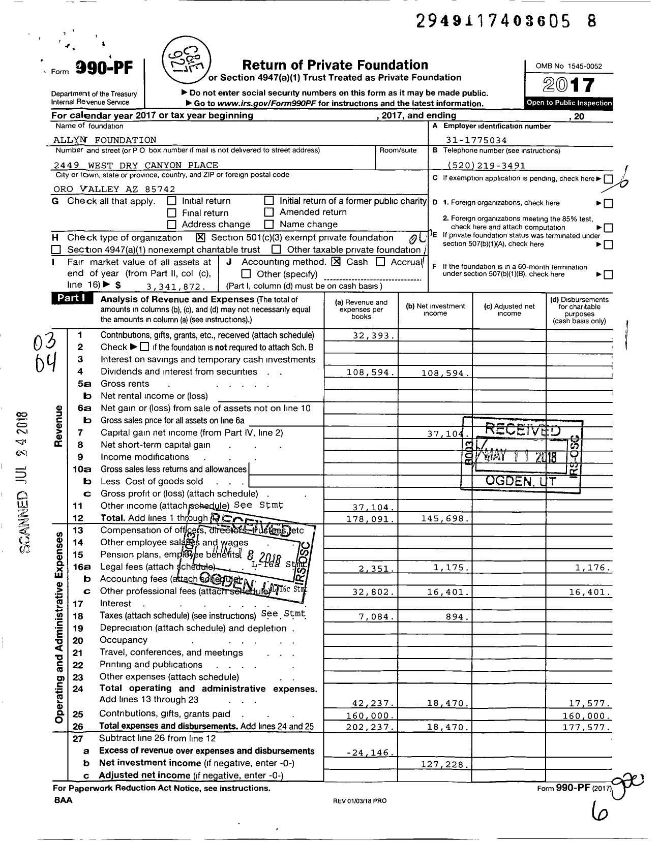 Image of first page of 2017 Form 990PF for Allyn Foundation