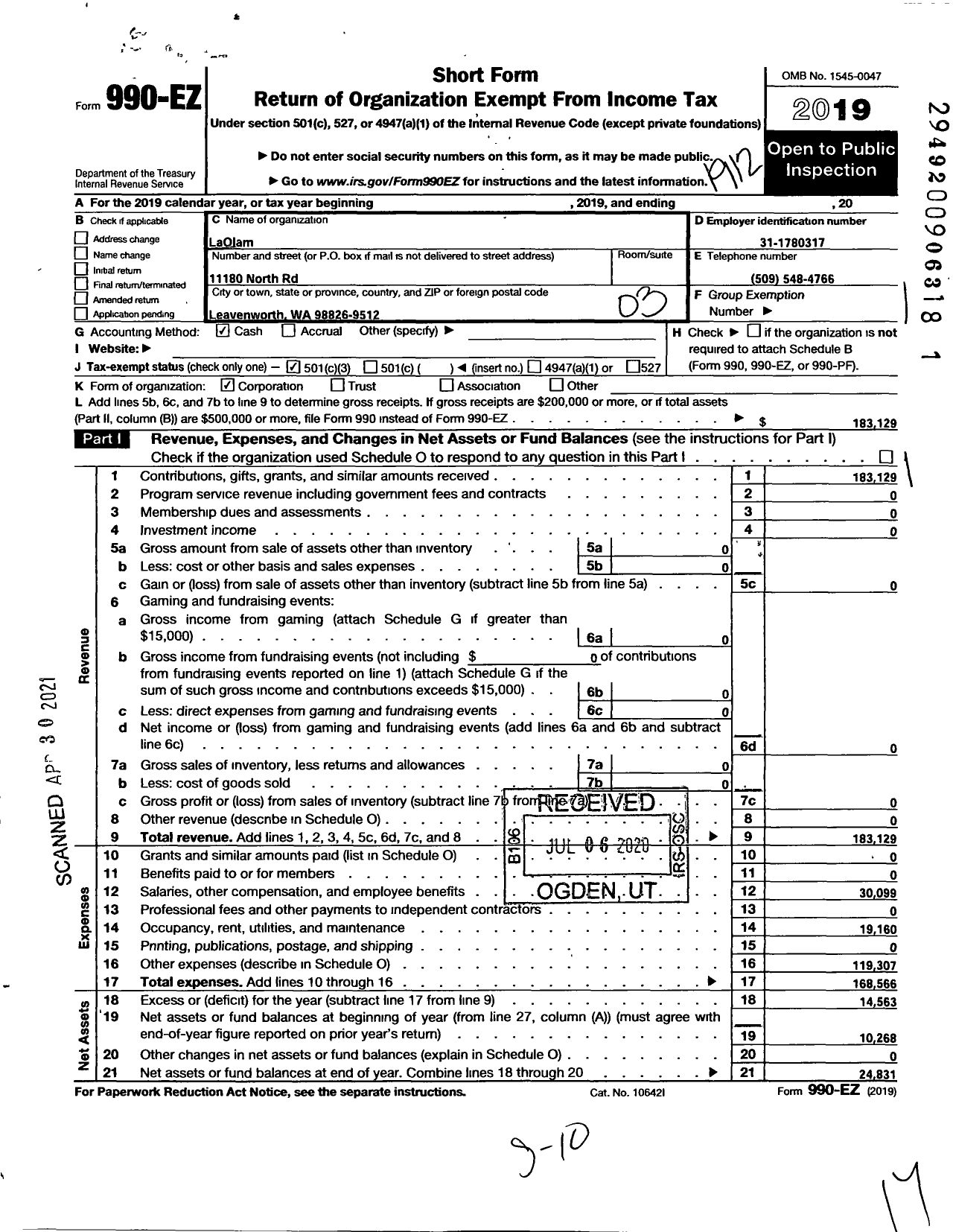 Image of first page of 2019 Form 990EZ for LaOlam