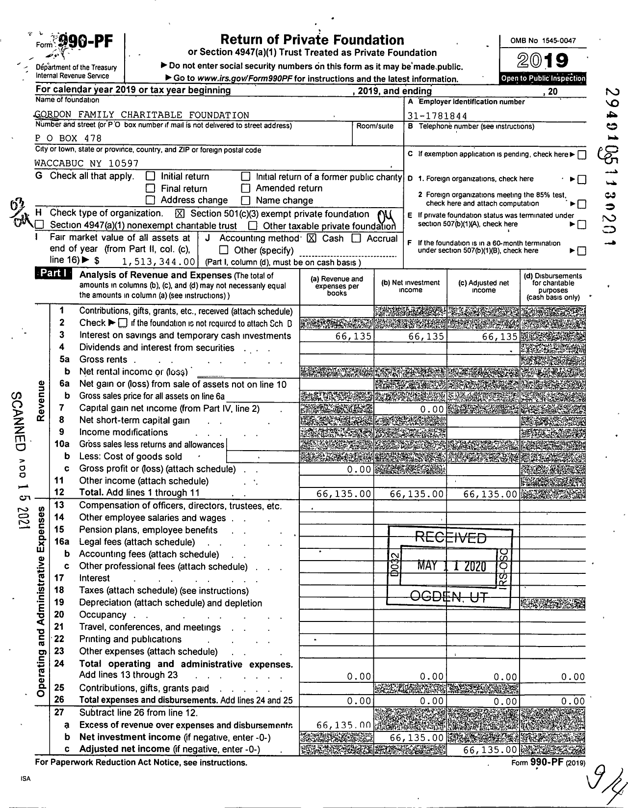 Image of first page of 2019 Form 990PF for Gordon Family Charitable Foundation