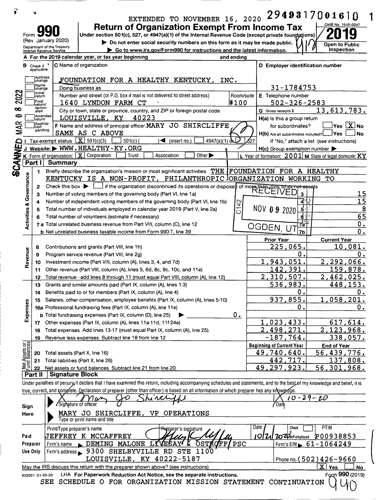Image of first page of 2019 Form 990 for Foundation for A Healthy Kentucky