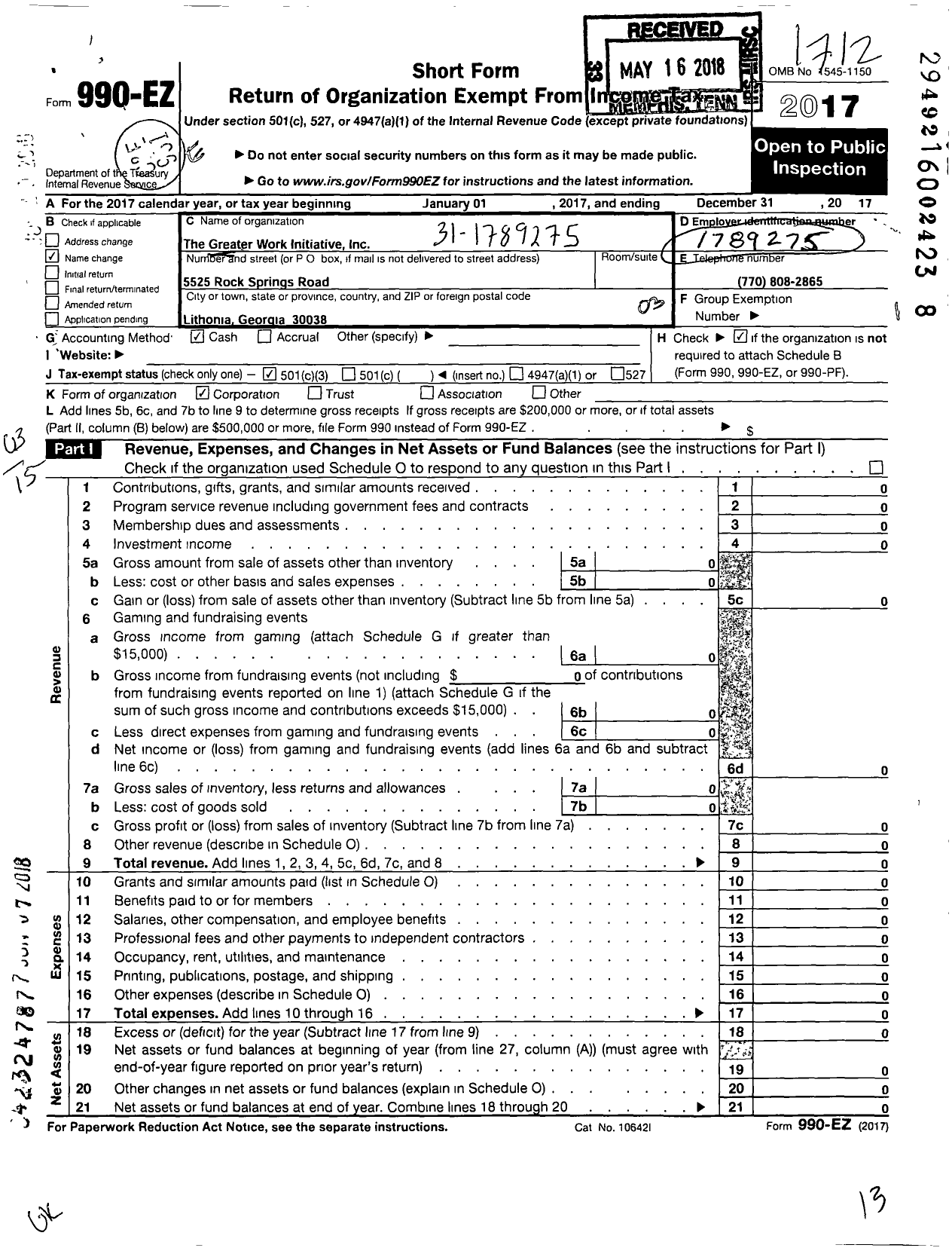 Image of first page of 2017 Form 990EZ for Project Uplift To Success