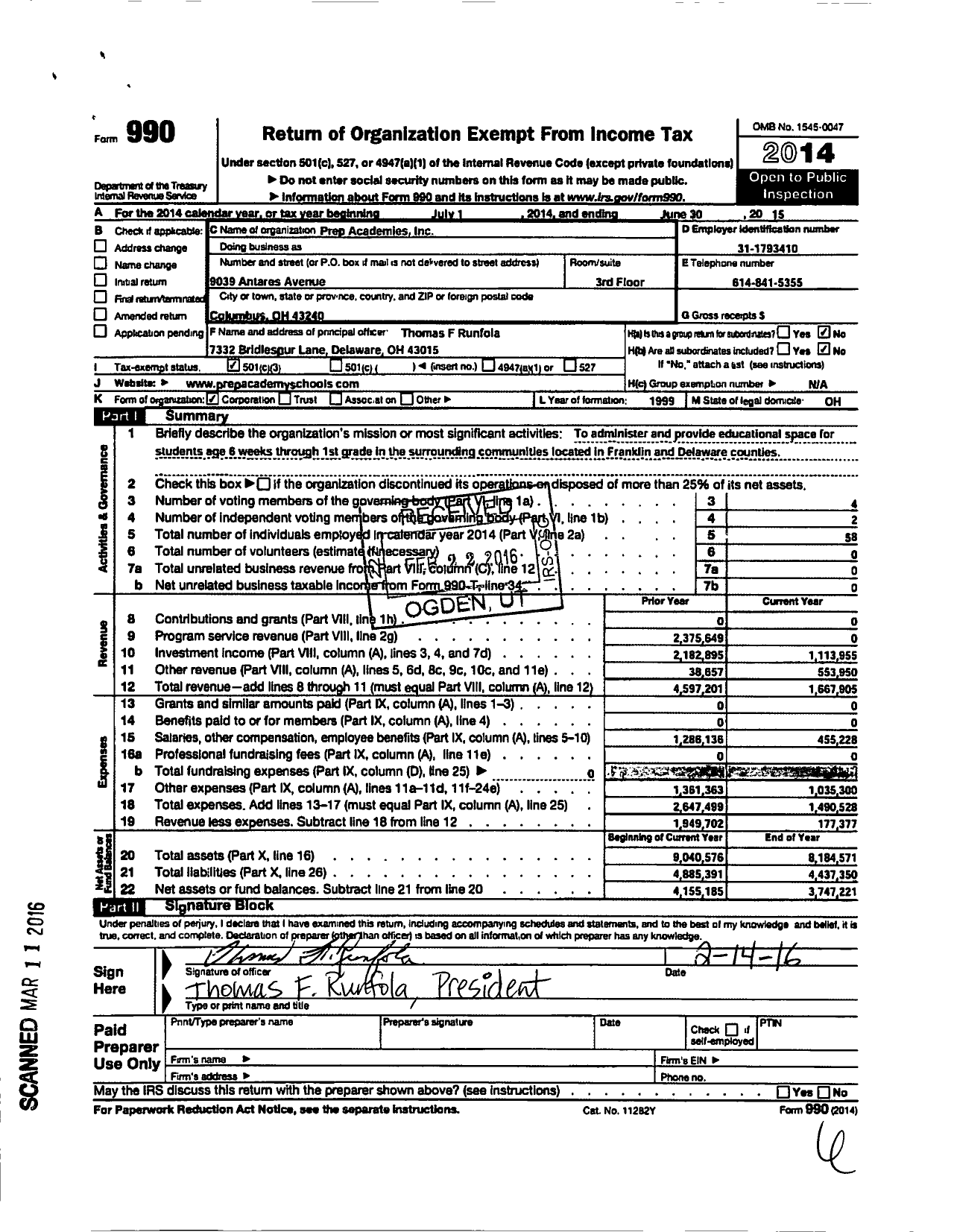 Image of first page of 2014 Form 990 for Us Court Support