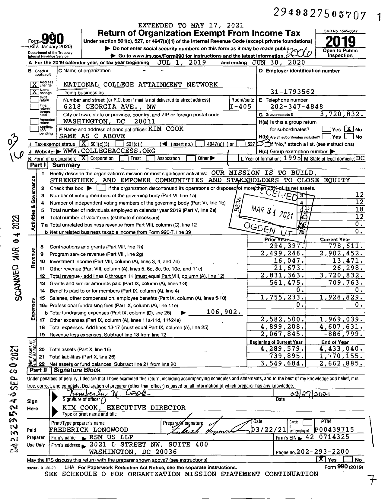 Image of first page of 2019 Form 990 for National College Attainment Network (NCAN)