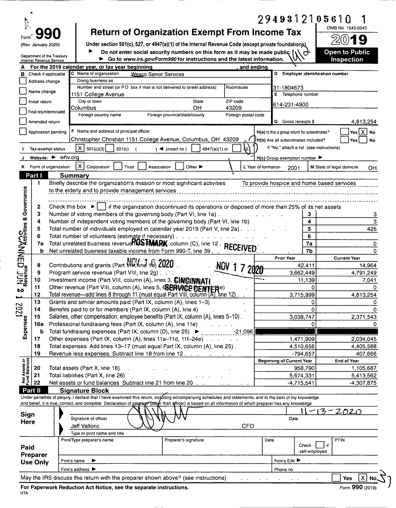 Image of first page of 2019 Form 990 for Wexco Senior Services