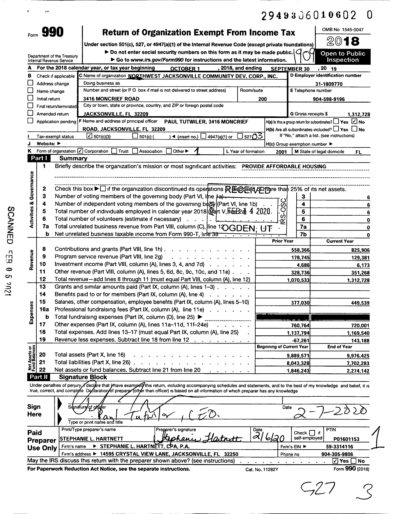 Image of first page of 2018 Form 990 for Northwest Jacksonville Community Development Corporation