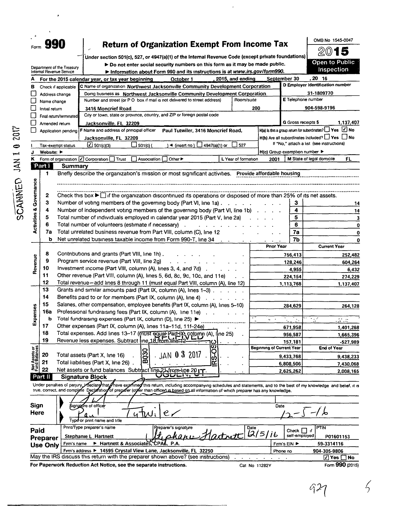Image of first page of 2015 Form 990 for Northwest Jacksonville Community Development Corporation Northwest Jacksonville Community Development Corporation