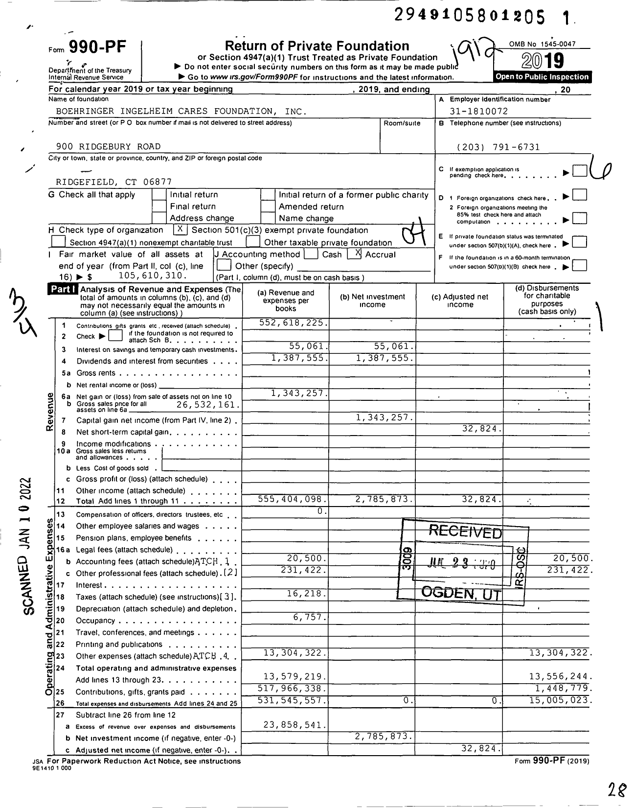 Image of first page of 2019 Form 990PF for Boehringer Ingelheim Cares Foundation