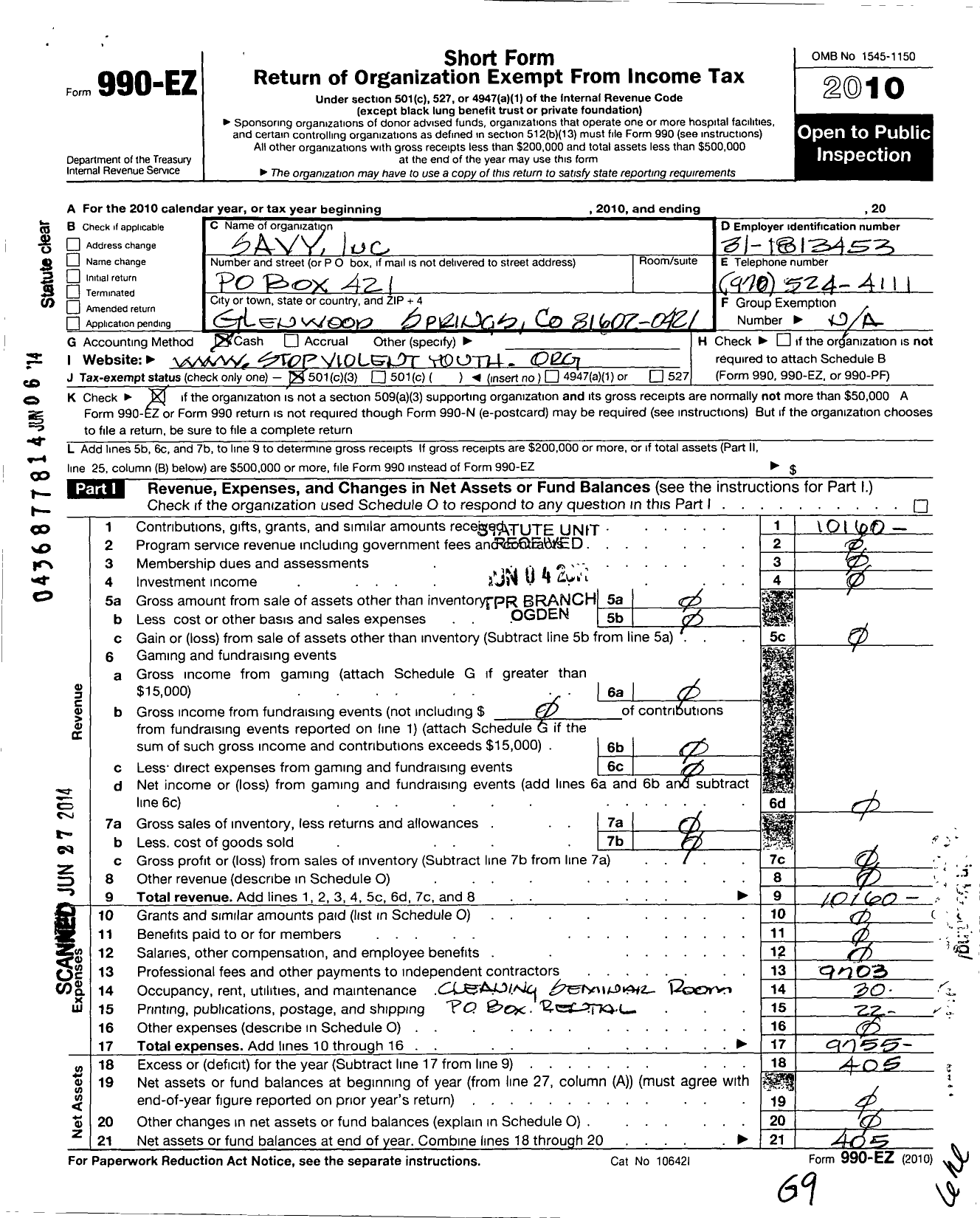 Image of first page of 2010 Form 990EZ for Savy