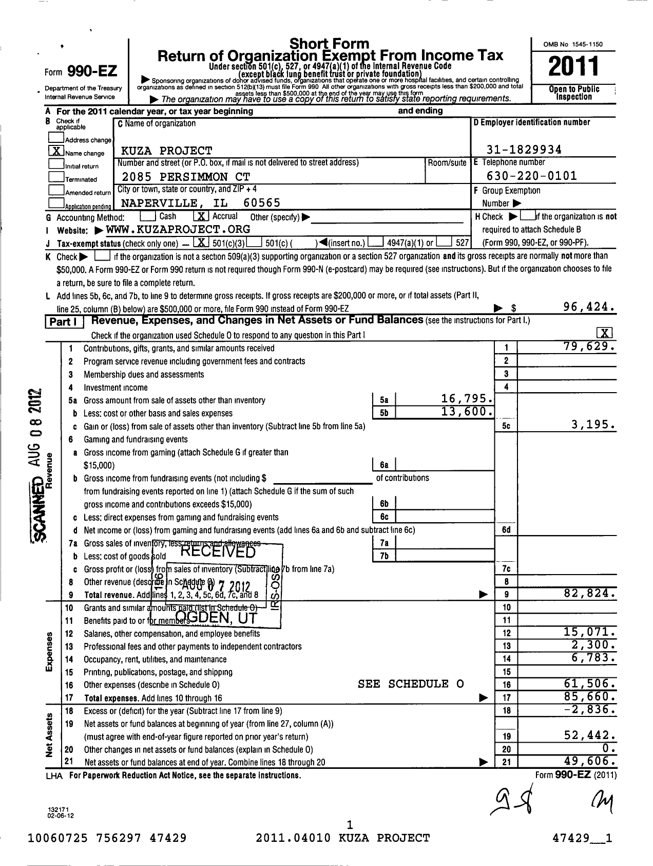 Image of first page of 2011 Form 990EZ for Kuza Project