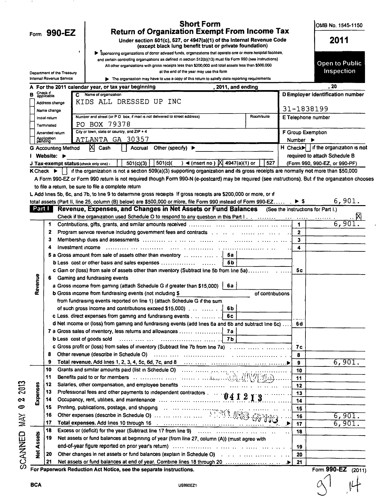 Image of first page of 2011 Form 990EO for Kids All Dressed Up