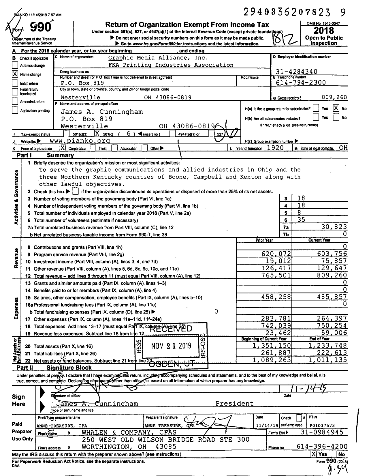 Image of first page of 2018 Form 990O for Graphic Media Alliance