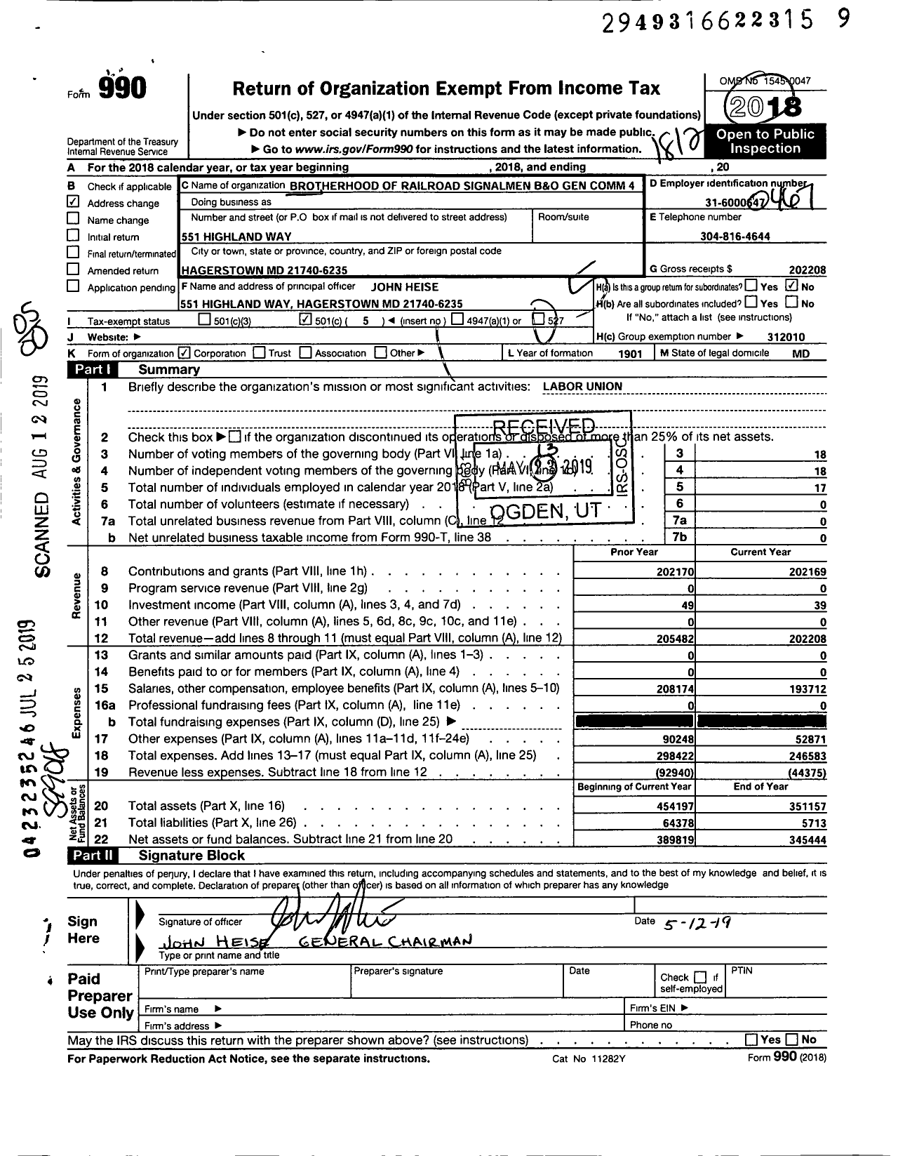 Image of first page of 2018 Form 990O for B&O General Committee 4