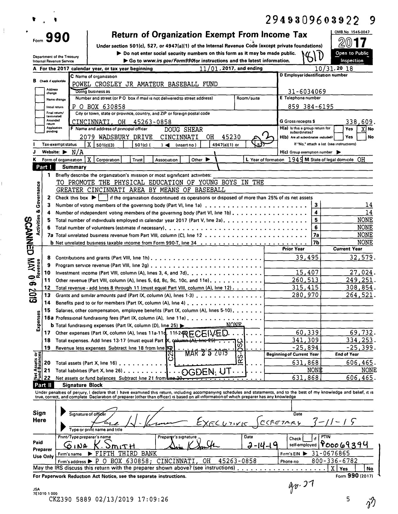 Image of first page of 2017 Form 990 for Cincinnati Reds Kid Glove