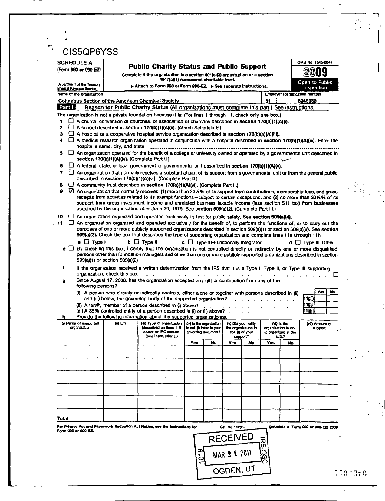 Image of first page of 2009 Form 990ER for American Chemical Society - Columbus Section