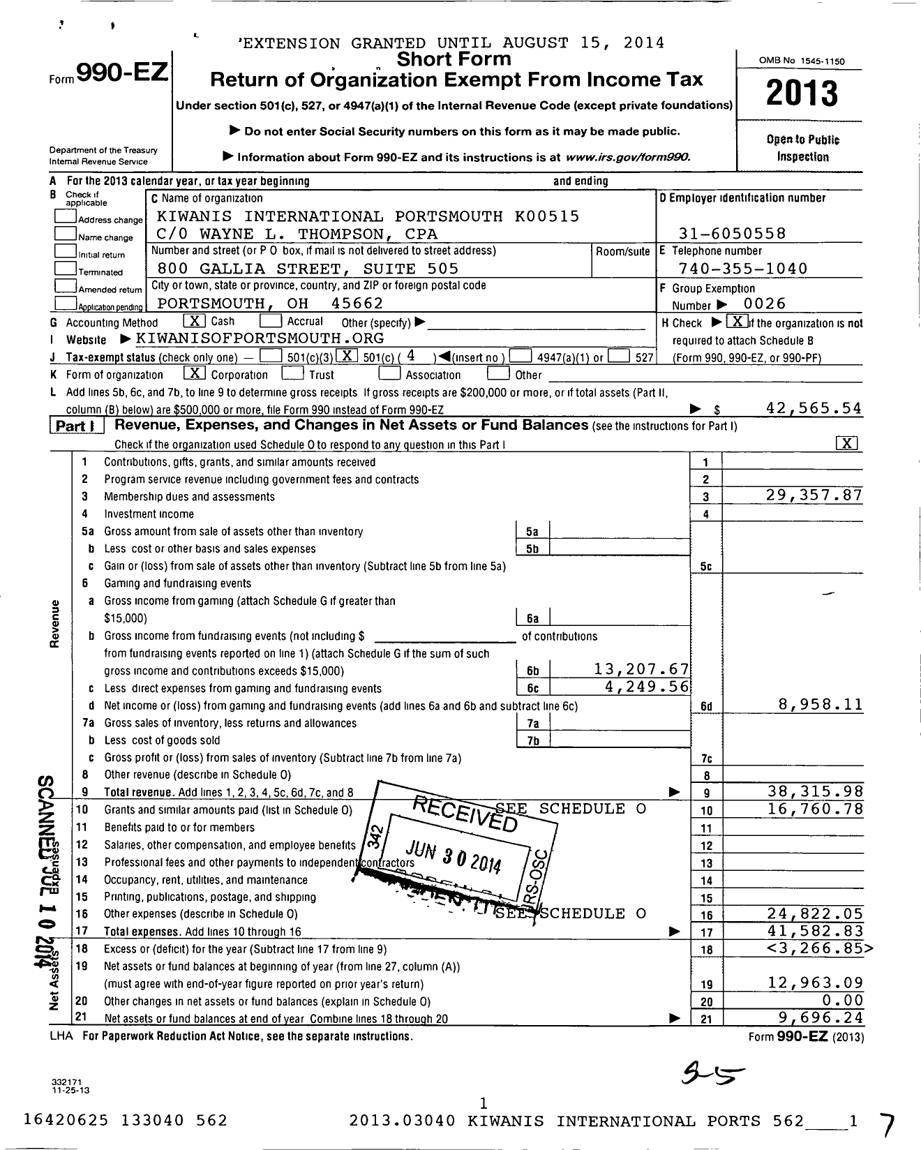 Image of first page of 2013 Form 990EO for Kiwanis International Portsmouth K00515