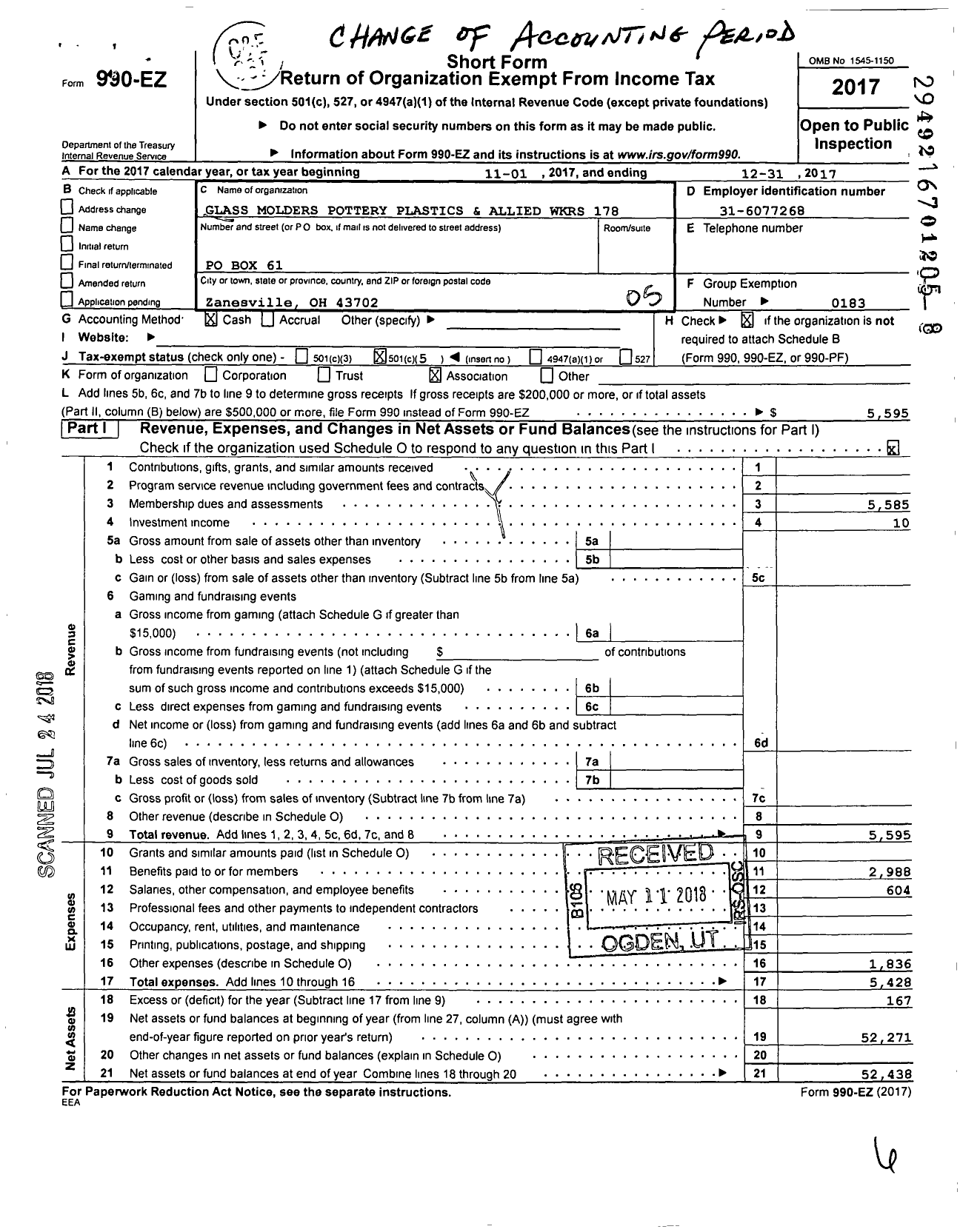 Image of first page of 2017 Form 990EO for United Steelworkers - 00178m Local