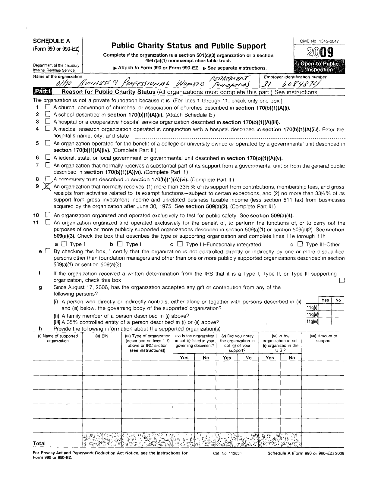 Image of first page of 2008 Form 990ER for Ohio Business and Professional Womens Retirement Foundation