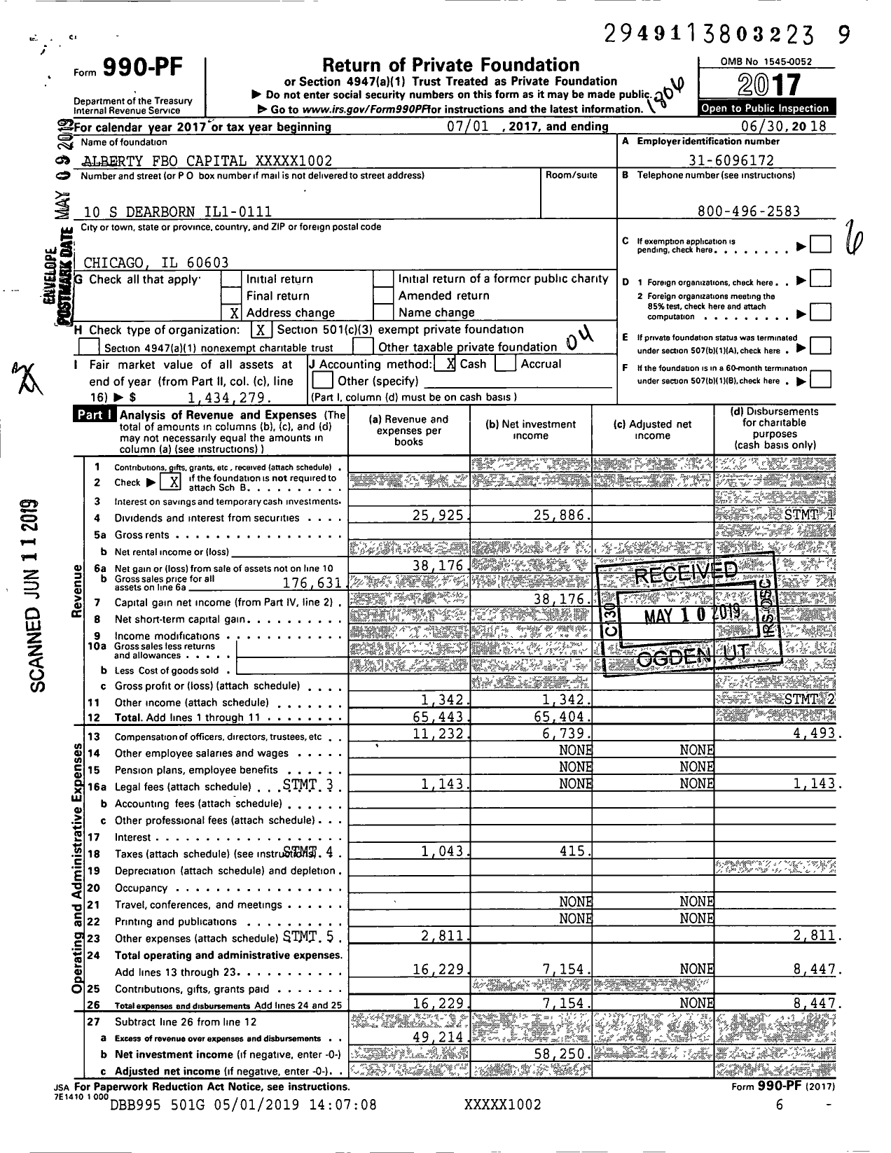 Image of first page of 2017 Form 990PF for Alberty Fbo Capital XXXXX1002