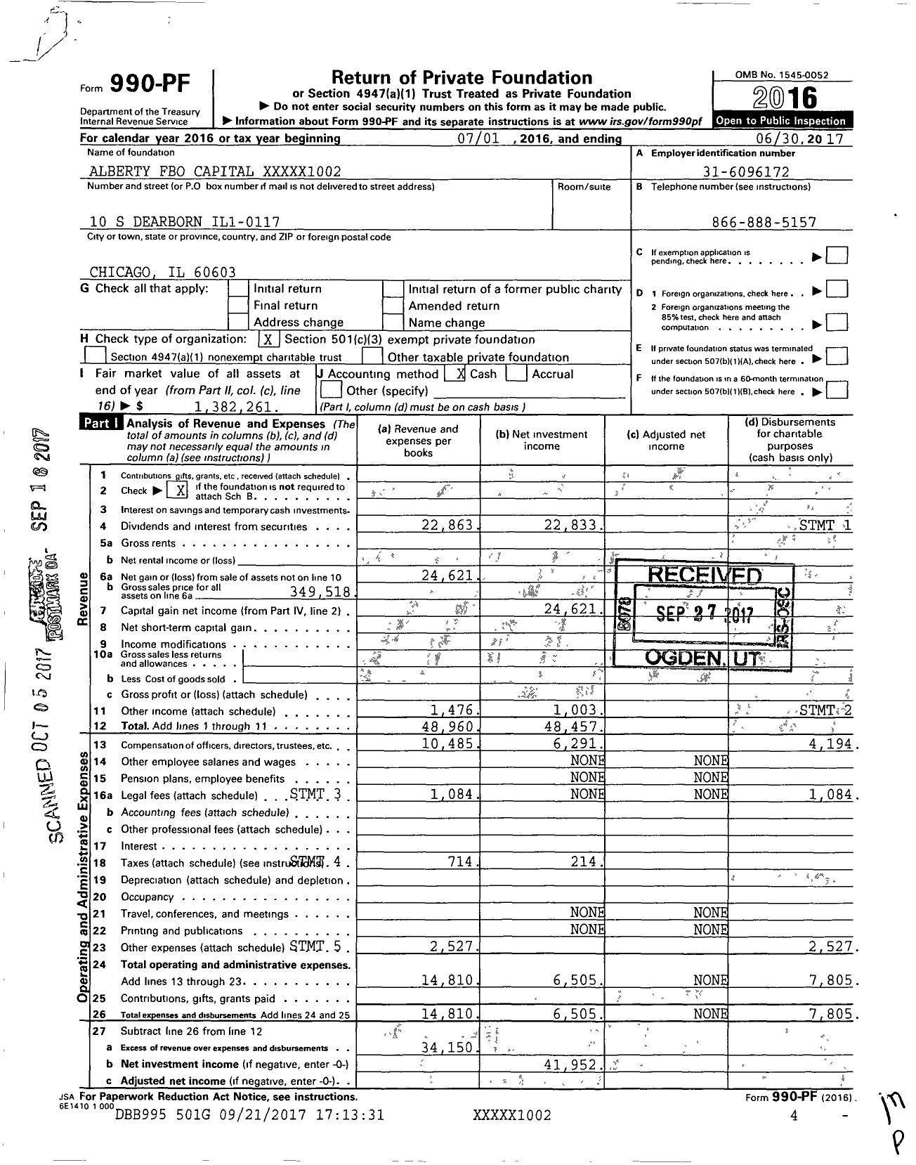 Image of first page of 2016 Form 990PF for Alberty Fbo Capital XXXXX1002