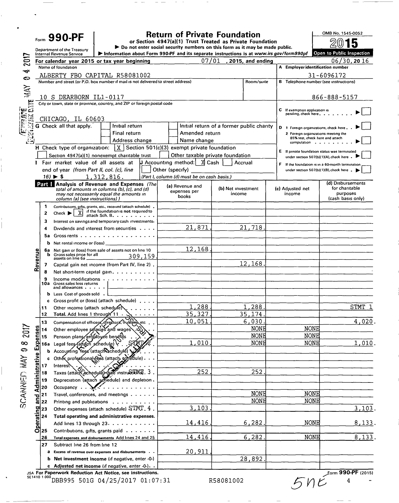 Image of first page of 2015 Form 990PF for Alberty Fbo Capital XXXXX1002