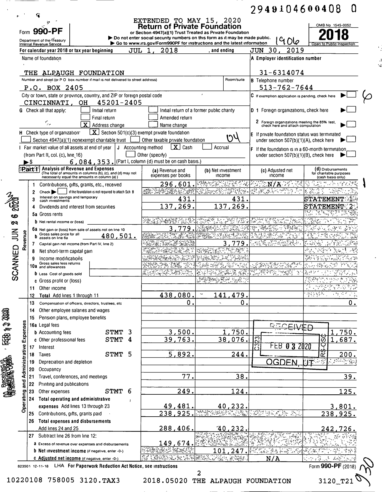 Image of first page of 2018 Form 990PR for The Alpaugh Foundation