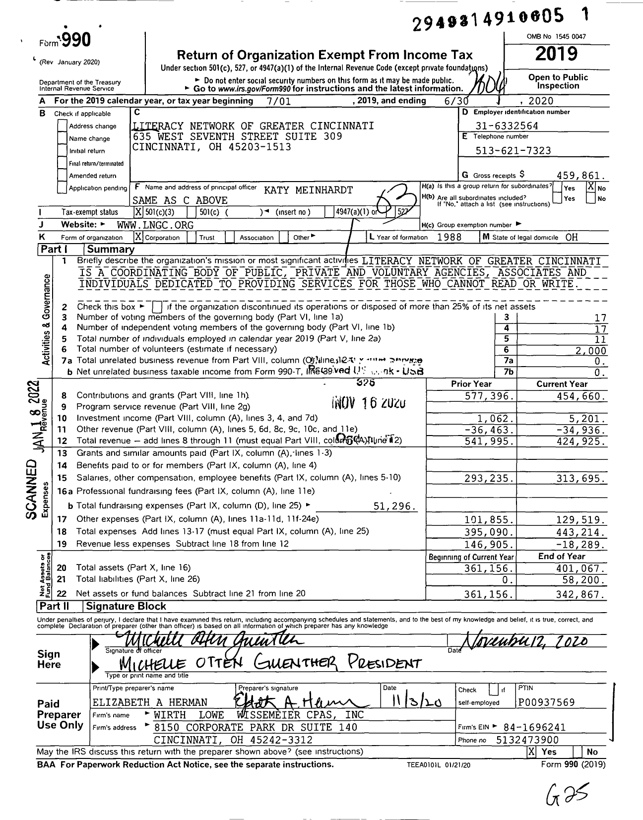 Image of first page of 2019 Form 990 for Queen City Book Bank