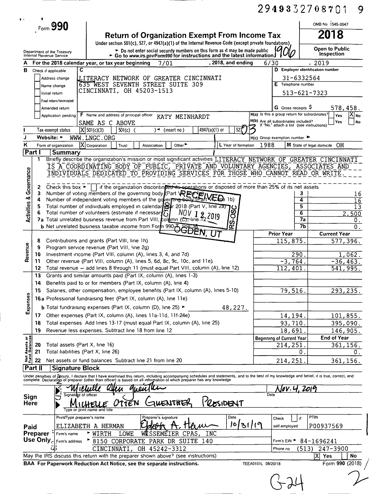 Image of first page of 2018 Form 990 for Queen City Book Bank