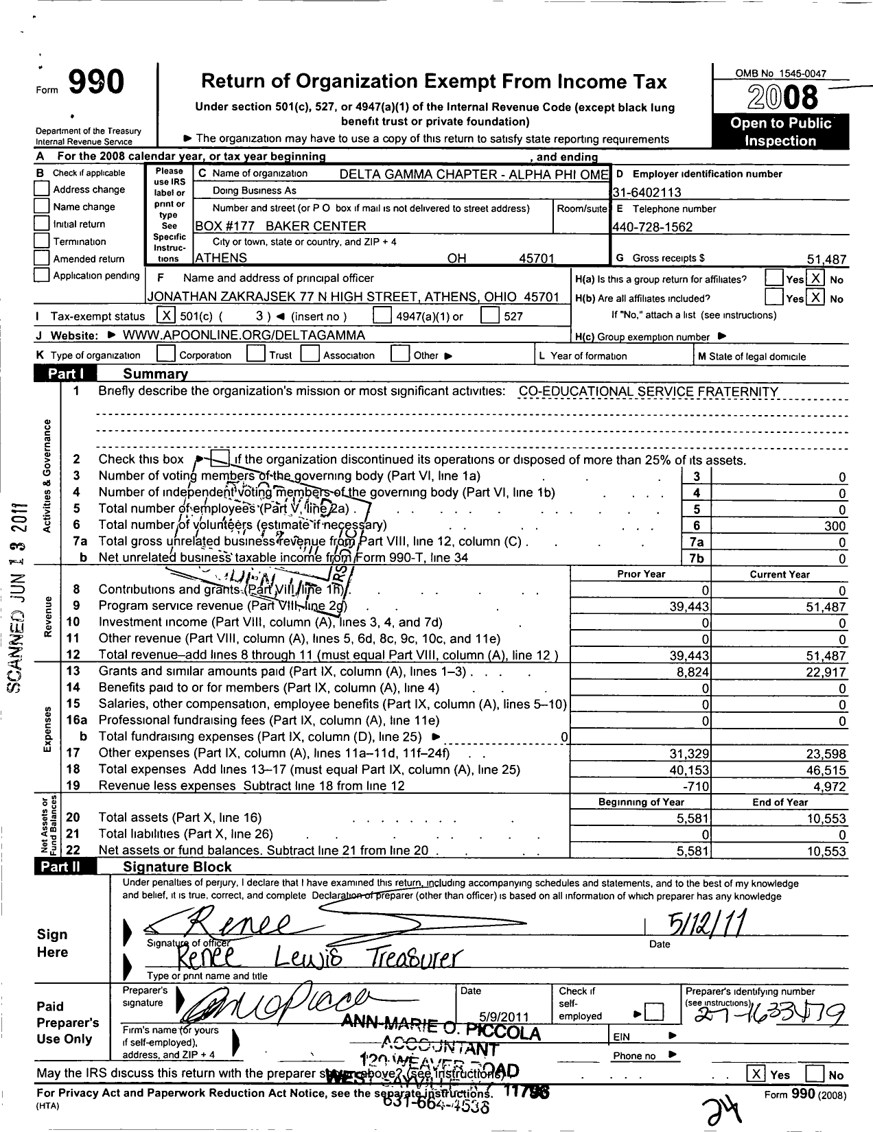 Image of first page of 2008 Form 990 for Ohio University