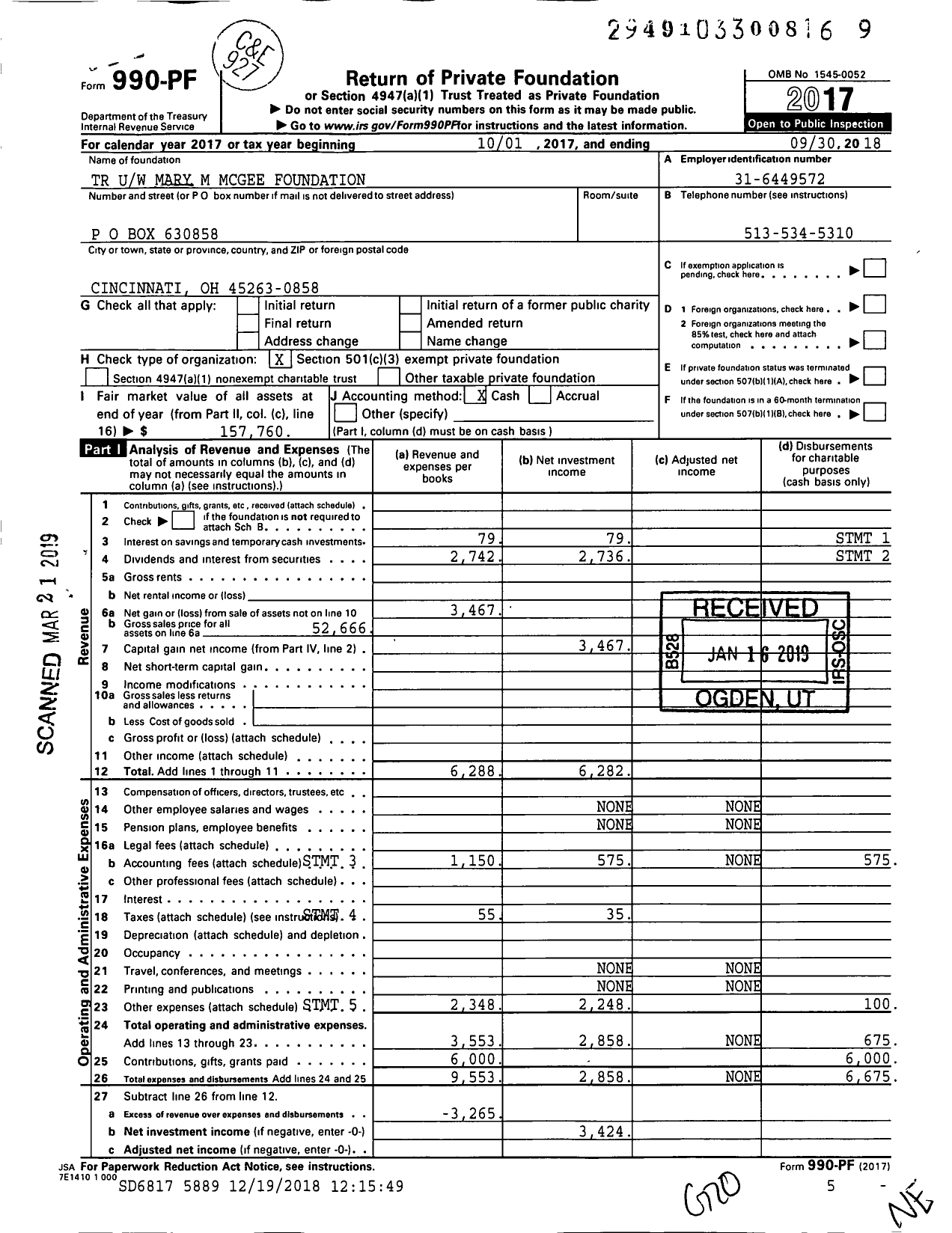 Image of first page of 2017 Form 990PF for TR Uw Mary M Mcgee Foundation