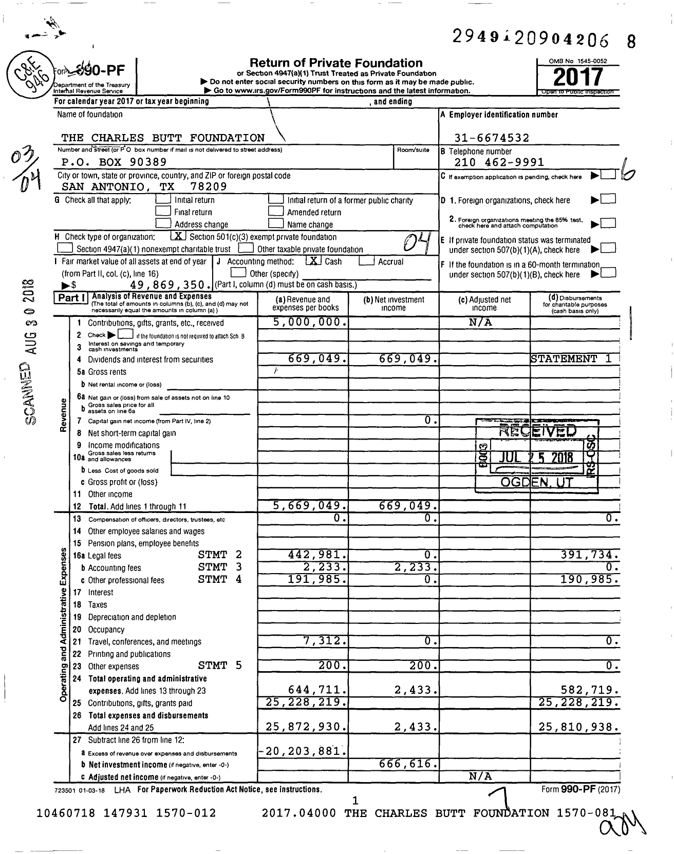 Image of first page of 2017 Form 990PF for The Charles Butt Foundation
