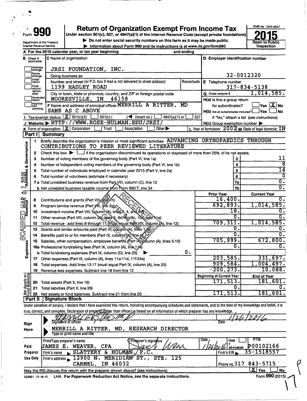 Image of first page of 2015 Form 990 for Jrsi Foundation