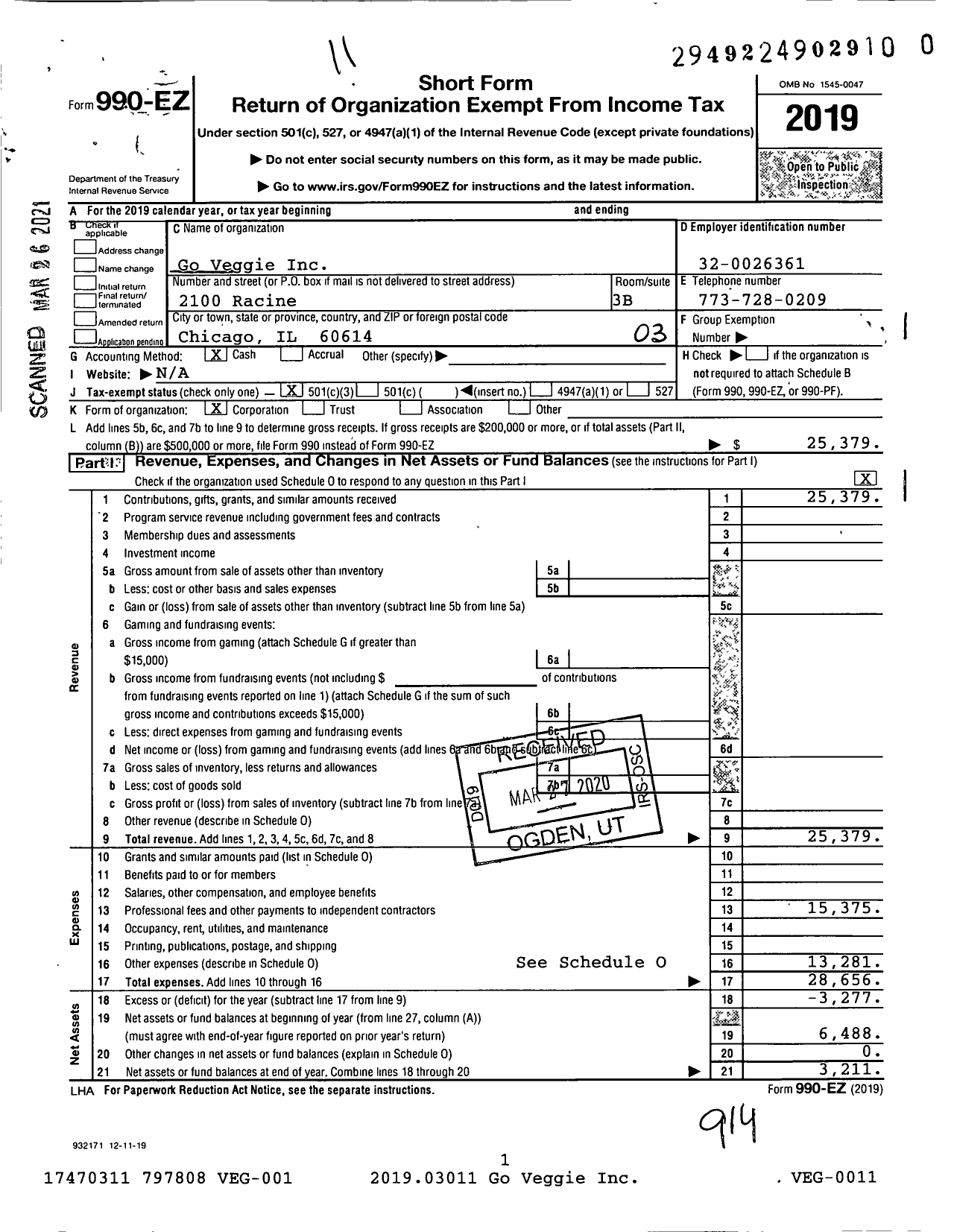 Image of first page of 2019 Form 990EZ for The Vegan Museum