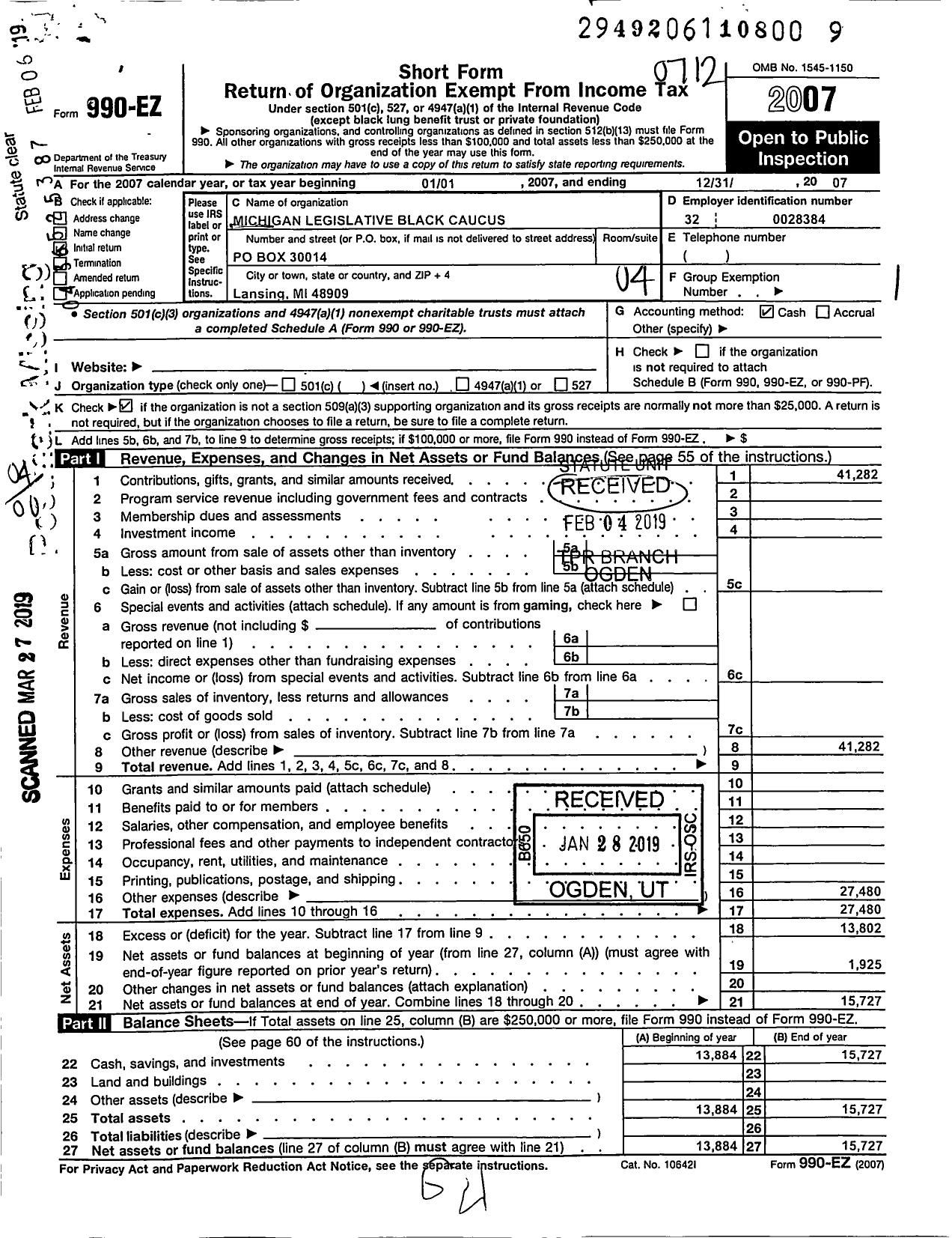 Image of first page of 2007 Form 990EO for Michigan Legislative Black Caucus Civic Trust