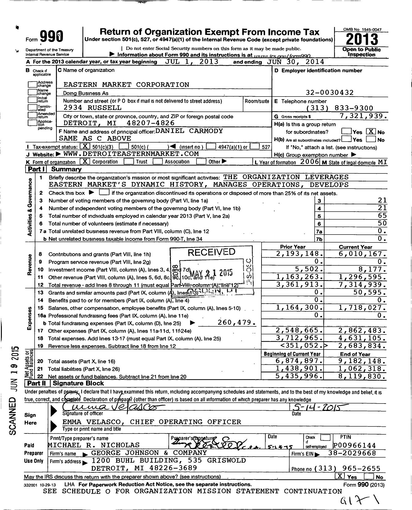 Image of first page of 2013 Form 990 for Eastern Market Partnership / Eastern Market Corporation