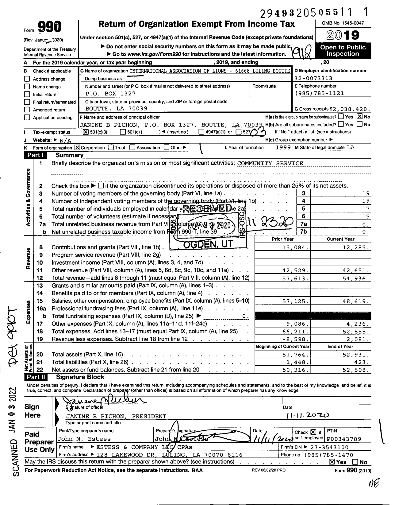 Image of first page of 2019 Form 990 for International Association of Lions - 61668 Luling Luling-Boutte