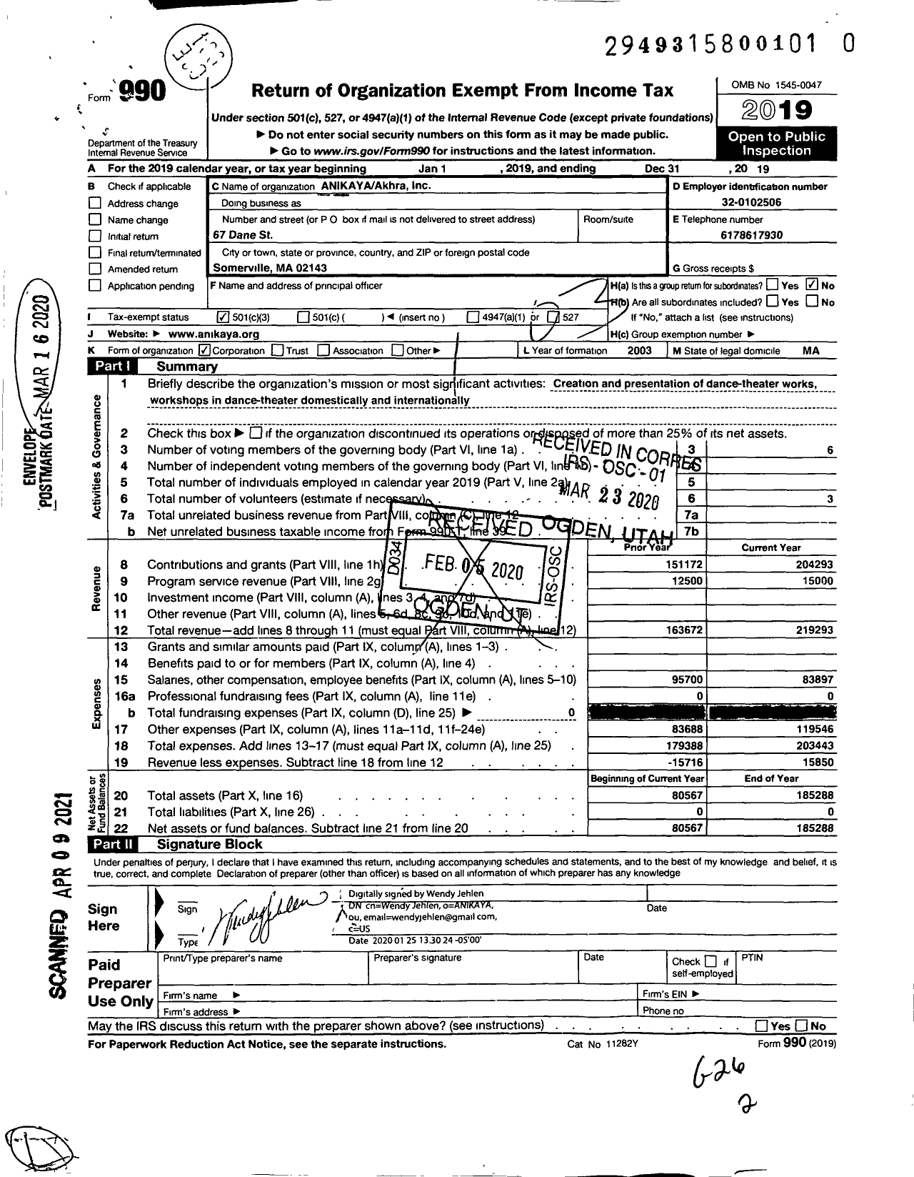 Image of first page of 2019 Form 990 for Anikaya