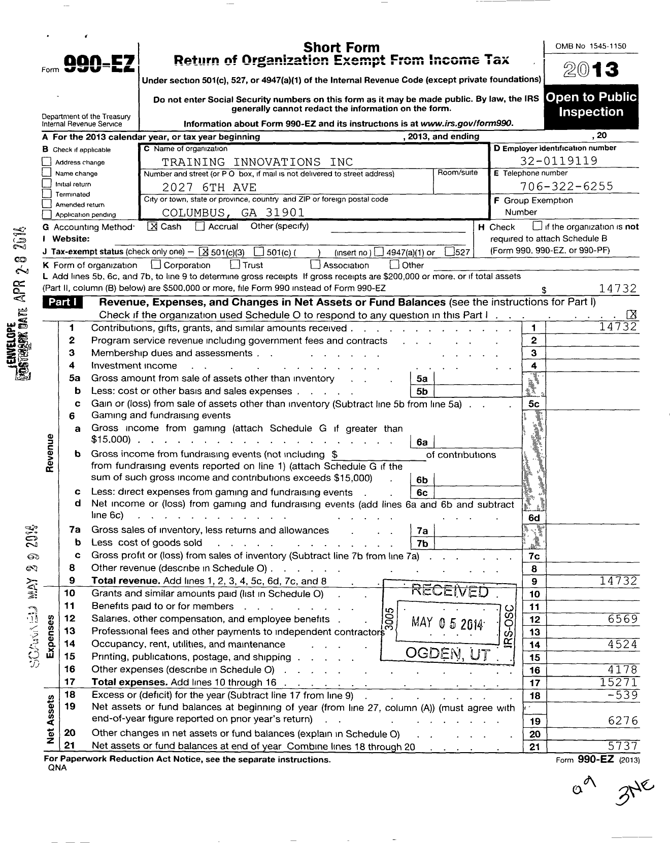 Image of first page of 2013 Form 990EZ for Training Innovations