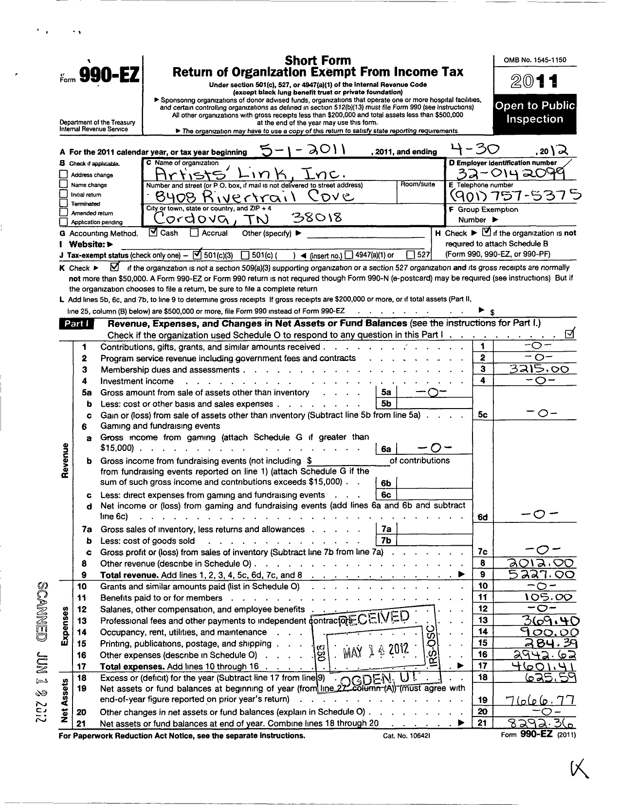 Image of first page of 2011 Form 990EZ for Artists Link