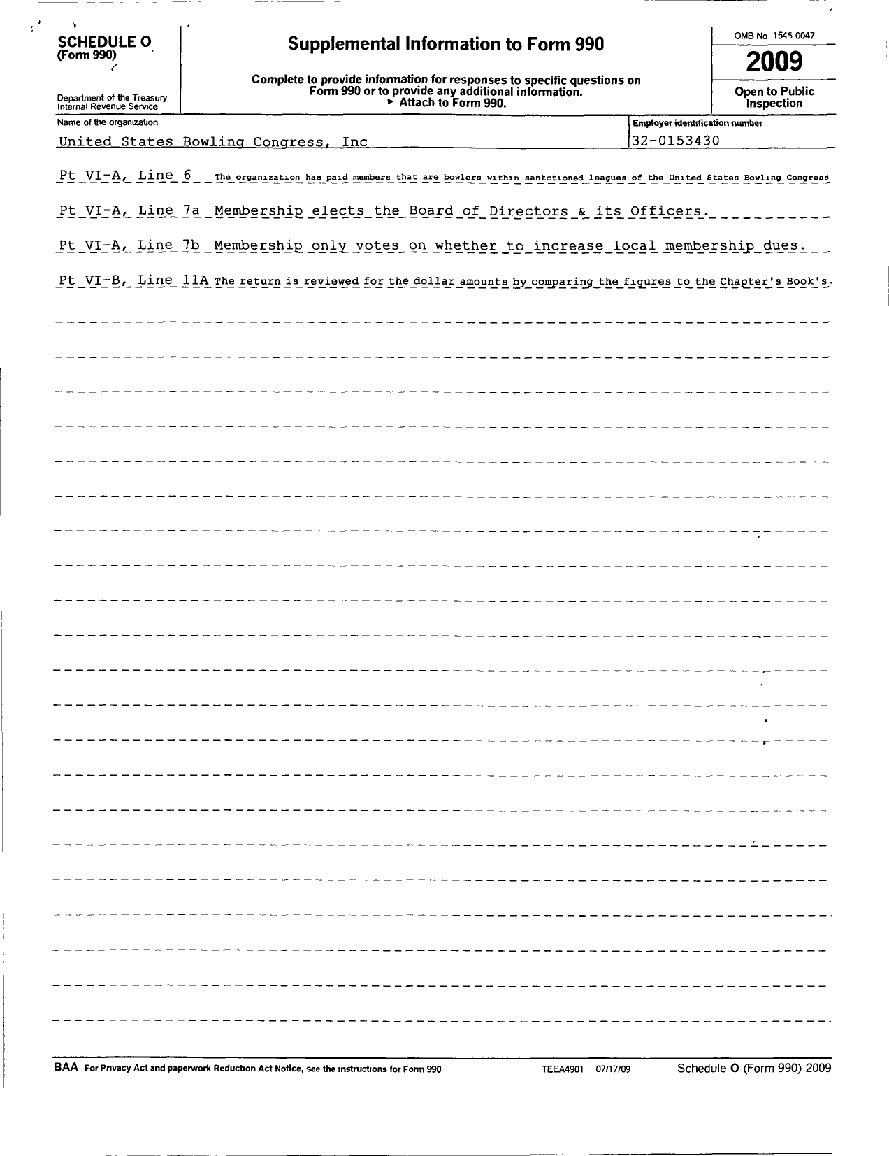 Image of first page of 2009 Form 990R for United States Bowling Congress - 82206 San Francisco Usbc