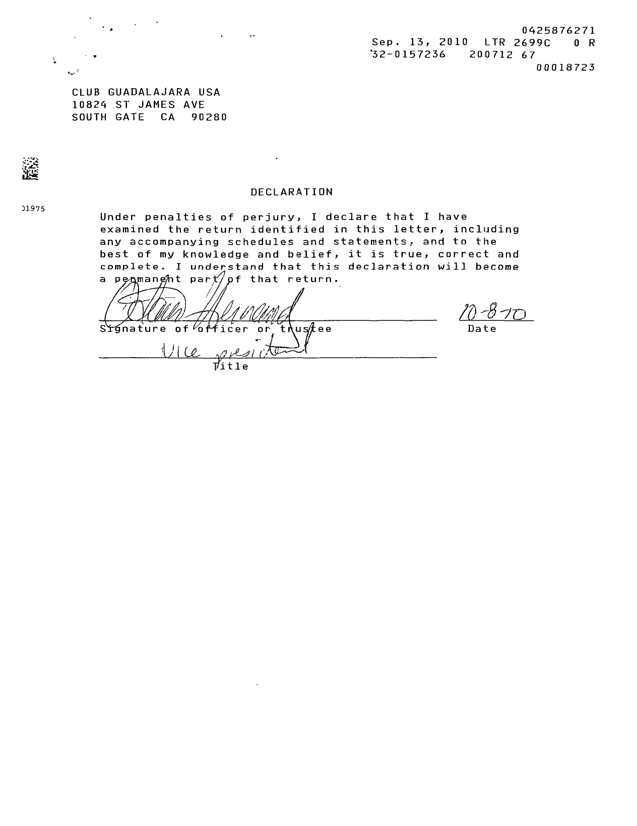 Image of first page of 2007 Form 990ER for Club Guadalajara USA