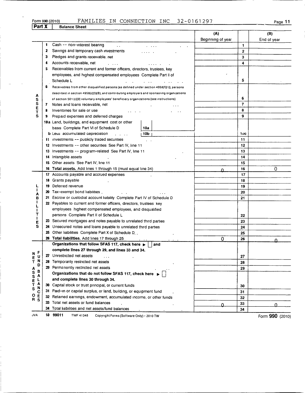 Image of first page of 2010 Form 990R for Families in Connection
