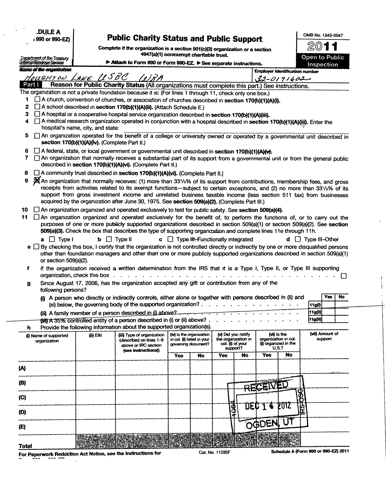 Image of first page of 2011 Form 990ER for United States Bowling Congress - 83863 Houghton Lake Usbc Wba