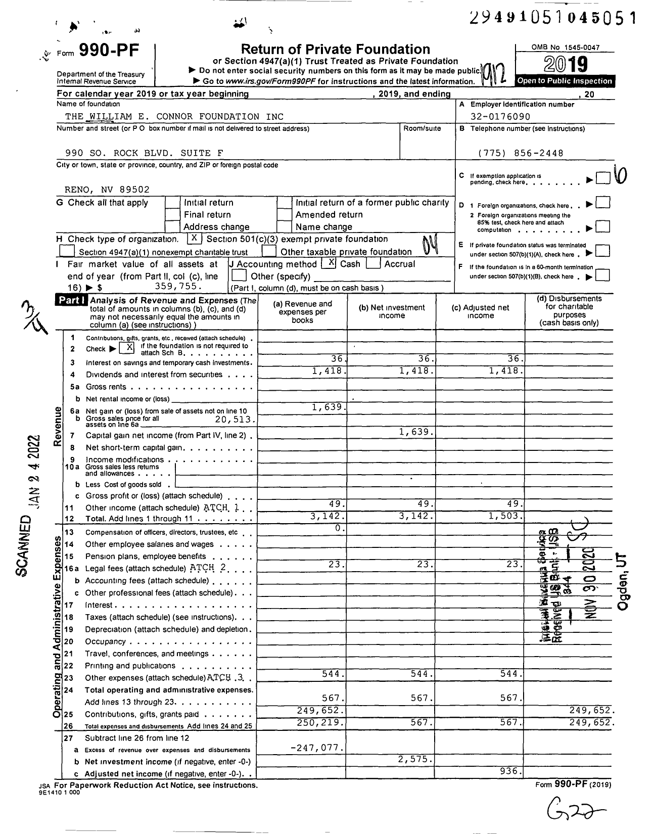 Image of first page of 2019 Form 990PF for The William E Connor Ii Foundation