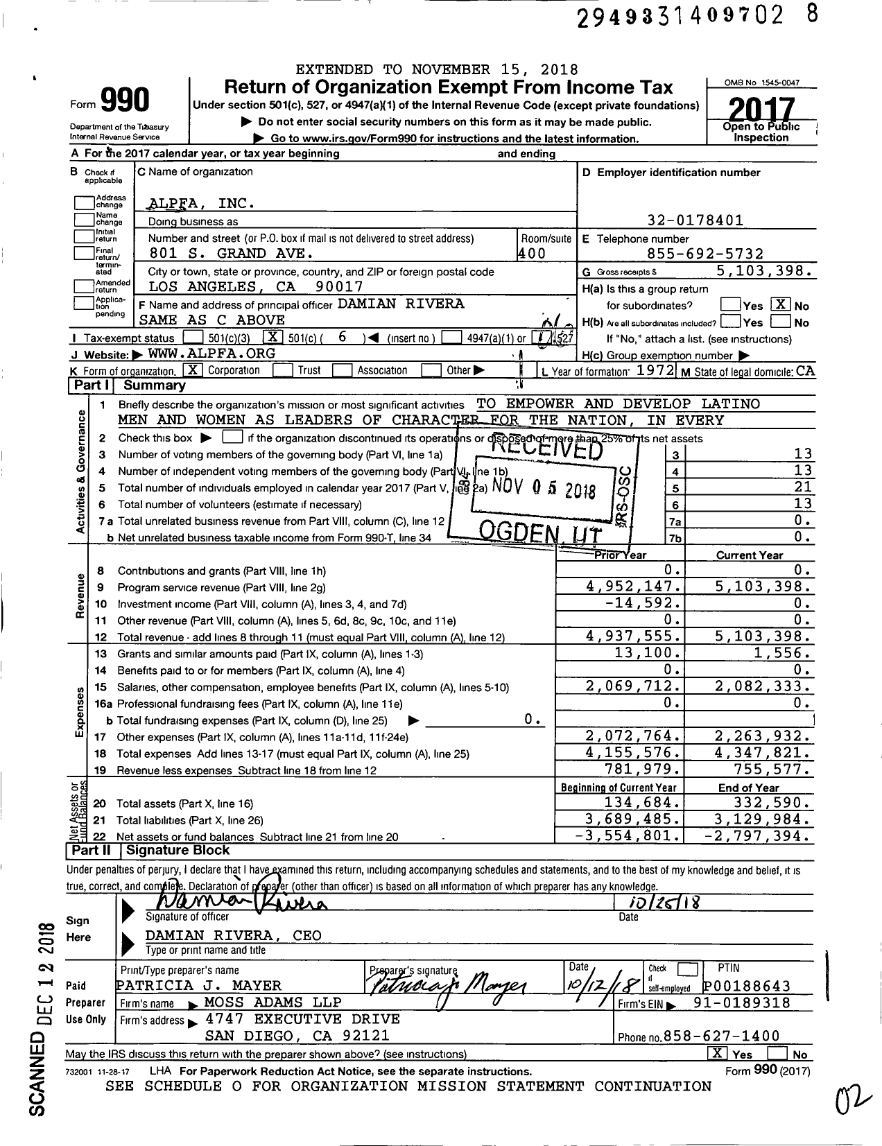Image of first page of 2017 Form 990O for Association of Latino Professionals in Finance and Accounting Alpfa (ALPFA)